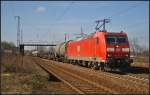 DB Schenker 185 016-3 mit einem gemischtem G�terzug am 02.03.2013 in Nuthetal-Saarmund