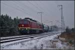 LEG 132 158 / 232 158 mit GATX-Kesselwagen der Gattung Zans bei tr�ben Winterwetter am 28.01.2014 in der Berliner Wuhlheide (Gru� an den Tf!)