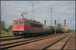 DB Schenker 155 202-5 mit einem gemischtem Güterzug in Berlin Schönefeld Flughafen 10.07.2011    Upgrade: Verschrottet in Opladen am 17.03.2015