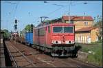 DB 155 256-1 mit gemischtem G�terzug Richtung Seddin (gesehen Michendorf 03.06.2010 - Update: In Leverkusen-Opladen am 05.11.2013 zerlegt)