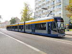 LVB 1222 als SL16 Messegelände an der Haltestelle Johannisallee (Bombardier Flexity Classic XXL, LVB-Typ 38, 10.08.2023)