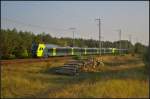 Auf Testfahrt waren die beiden Triebz�ge ET 6.03 / 1430 038 und 1430 002 vom Typ Stadler Flirt3 der Nordbahn Eisenbahngesellschaft (NBE) am 17.09.2014 in der Berliner Wuhlheide
