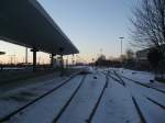 Blick in den leeren Bahnhof Puttgarden,die Zeiten mit den groen Reisezgen ist vorbei dort hlt alle 2 Stunden der ICE nach Kopenhagen und Berlin.(02.01.2011)