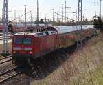 114 014-4 mit RE 4354 von Lutherstadt Wittenberg nach Rostock Hbf bei der Einfahrt um 11.20 Uhr in Rostock