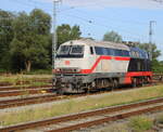 218 497-6 beim Rangieren am 08.08.2025 im Rostocker Hbf.