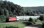 143 350-7 mit Doppelstockzug bei Urspring am 06.06.1996.