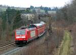 146 204-3 mit RE Doppelstockzug bei der Bundesfestung Ulm am 31.03.2009.