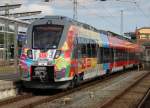 Der Werbe-Hamster 442 354-7 stand am Morgen des 14.06.2014 im Rostocker Hbf.