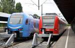 Go-Ahead ET 4.41   94 80 1428 045-7 D-GABY von Stadler und 425 812-5 in Lindau Insel auf den Wegen nach Memmingen und Ulm über die Südbahn am 29.07.2022.