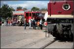 Die Freiwillige Feuerwehr Dessau-S�d, zust�ndig f�r das Werk, versteckte sich etwas hinter der gro�en 130 101-9 mit ihren Wasserspielen (80 Jahre Werk Dessau, Dessau-S�d 12.09.2009)