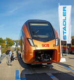 Stadler präsentierte auf der InnoTrans 2018 (hier 18.09.2018) in Berlin den neuen für die SOB (Südostbahn) bestimmten 8-teiligen elektrischen Stadler FLIRT 3 – Traverso (94 85 7