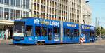 Stra�enbahn / Stadtverkehr Leipzig NGT 8 Mr.1138 von DWA Baujahr 1997 mit der Werbung:  Wir lieben Leipzig  am Augustusplatz in Leipzig am 23.07.2019.