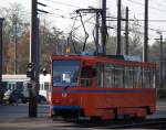 Tatra T6 Wagen 551 als Arbeitstram stand am 02.11.2014 auf dem Gel�nde der Rostock-Stra�enbahn AG 