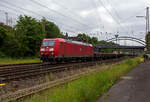 Die 185 016-3 (91 80 6185 016-3 D-DB) der DB Cargo AG verlässt am 03 Juni 2024 mit einem langen gemischten Güterzug den Gbf Kreuztal und f ährt in Richtung Hagen los.