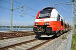 ÖBB Cityjet 4748 514-8 auf dem Bodenseedamm zur Lindau Insel am 07.10.2023.