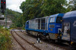 Kurzdrauf und nach einem RB kommt dann am 18 September 2025 im Bahnhof Kirchen/Sieg die zweite Fuhre Coilzug der KSW, es die an die KSW vermietete 272 408-6 / D20 der Bentheimer Eisenbahn AG (92 80 1272 408-6 D-BE), ex Rurtalbahn V 203 (92 80 1272 408-6 D-RTBC), eine Vossloh G 2000BB (mit symmetrischem Führerhaus), mit VTG Wagen der Gattung Shimmns.

In Betzdorf/Sieg wurden beide Coilzüge zu einem Zug vereinigt und im Sandwich bringen die KSW 44 die an die KSW vermietete 272 408-6 / D20 der Bentheimer Eisenbahn AG dann nach Herdorf. Da die Hellertalbahn (KBS 462) ja eingleisig ist und zwischen den Regionalverkehr der RB 96 (Hellertal-Bahn) passen muss, wird als gemeinsamer Zug gefahren. 