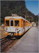 In Le Châtelard Frontière wartet der SNCF Z 603 (und weiter Z 600 mit Steuerwagen) auf die Abfahrt in Richtung Chamonix. Zwar hängt (für die M-C Triebwagen) bereits die Fahrleitung, die ist jedoch noch spannungslos.

Analogbild vom August 1995