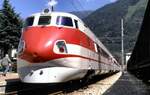 FS ETR 450 Nr.3 in Tirano im August 1989. Vorstellung des Triebwagens im Rahmen des RhB Jubil�ums.