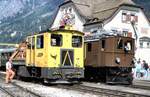 RhB Ge 4/6 Nr.353 und Tm 2/2 Nr.83 in Zernez beim Jubiäum 100 Jahre RhB im September 1989.