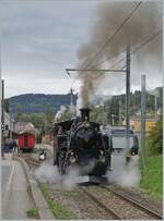 Die BFD HG 3/4 N° 3 der Blonay - Chamby Bahn rangiert in Blonay um ihren Zug nah Chaulin zu übernehmen.