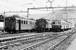 RM/EBT: Im Jahre 1980 warteten in der Abstellanlage Burdorf folgende Fahrzeuge auf ihren nchsten Einsatz. BDe 2/4 233, Be 4/4 102 sowie BDe 4/4 l mit ABt.
Foto: Walter Ruetsch