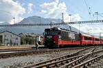 RhB Ge 4/4 III Nr.648 mit Werbung LANXESS in Samedan am 24.08.2009.