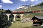 FO HGe 4/4 Nr.31 fusioniert jetzt MGB nahe Oberalbpass am 27.07.1980.