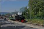 Der Blonay-Chamby Klassiker bei herrlichem Wetter: Die Blonay-Chamby G 2x 2/2 105 fährt am der Hippschen Wendescheibe, dem Ausfahrsignal von Blonay vorbei in Richtung Chamby    19.