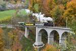 2025-10-26.BC Viaduc de la baye de Clarens
Locomotive  Vapeur G 2x 2/2 105  SEG  avec ces voitures
Bc4 22 MOB - As 2 RB - FZ 36 CEV
