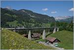 Während man bei den Züge aus Richtung Zweisimmen erst sieht was da kommt, wenn sie bereits auf dem Grubenbach Viaduk bei Gstaad sind, erspäht man die Züge aus der Gegenrichtung