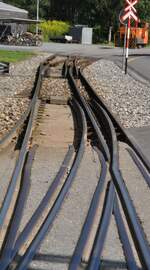 RhB und SBB Dreischienengleis für 1435 und 1000 mm Spurweite in Zizers am 15.08.2009.