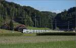 Mit neuem, langen Mutz, RABe 515 019 und der von hinten zu erahnende RABe 515 038 bei Hermiswil.