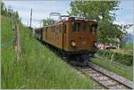 Nostalgie & Vapeur 2021 (Pfingstfestival) Die Blonay-Chamby Bahn Bernina Bahn Ge 4/4 81 ist bei Cornaux mit einem Personenzug nach Blonay unterwegs.