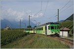 Der ASD BDe 4/4 403 mit seinem (ex Birsigtalbahn) Bt als Regionalzug 440 auf der Fahrt nach Les Diablerets oberhalb von Aigle.