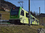 ABe 4/8 472 der ASD im Kopfbahnhof Le Sepey. Januar 2026.