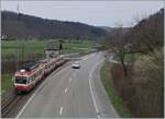 Eindrücklich der Vergleich des Platzbedarfs der Bahn und der Strasse: Der WB BDe 4/4 16 ist bei Lampenberg-Ramlinsburg auf dem Weg nach Waldenburg.