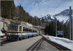 Der Rochers de Naye Beh 4/8 als Schlerzug nach Haut de Caux (und somit ohne Vorstellwagen) in Caux.