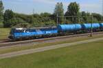 CD Cargo 383 020 schlept ein Kesselwagenzug durch Valburg CUP am 14 Mai 2025. Seit Anfang 2025 durchfahren CDCs eigene Vectronen durchgehend zwischen die Tschechei und die Niederlande.